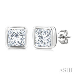 ASHI Princess Shape Bezel Set Petite Diamond Fashion Stud Earrings 649S7PPTGERWG-PRN
