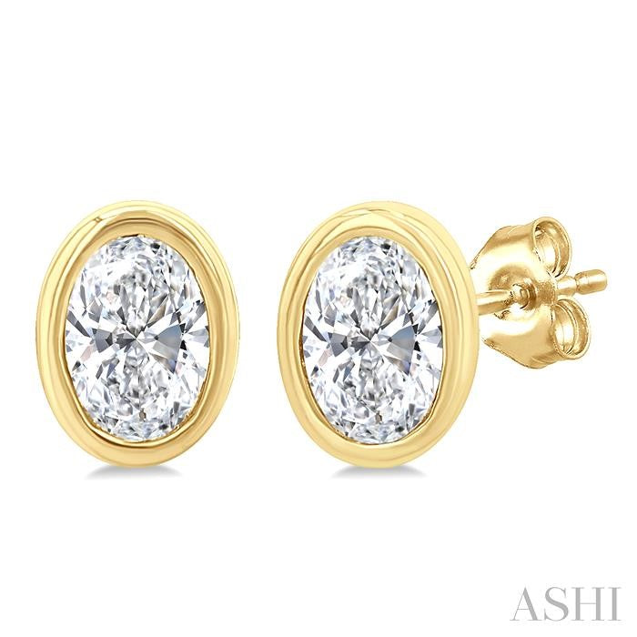 ASHI Oval Shape Bezel Set Petite Diamond Fashion Earrings 649S7PPTGERYG-OV