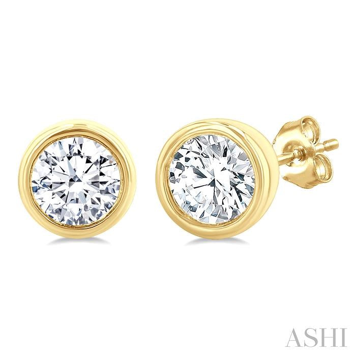 ASHI Round Shape Bezel Set Petite Diamond Fashion Earrings 649S7PPTGERYG-RD