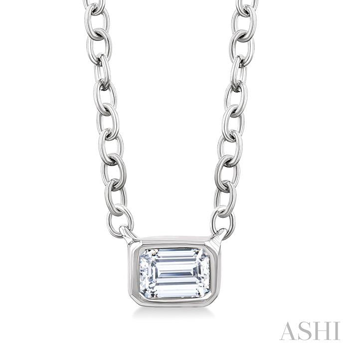 ASHI Emerald Shape East-West Bezel Set Petite Diamond Fashion Pendant 649S8PPTGPDWG-OC