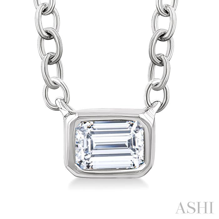 ASHI Emerald Shape East-West Bezel Set Petite Diamond Fashion Pendant 649S8PPTGPDWG-OC
