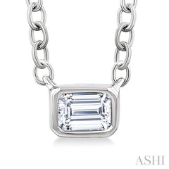 ASHI Emerald Shape East-West Bezel Set Petite Diamond Fashion Pendant 649S8PPTGPDWG-OC
