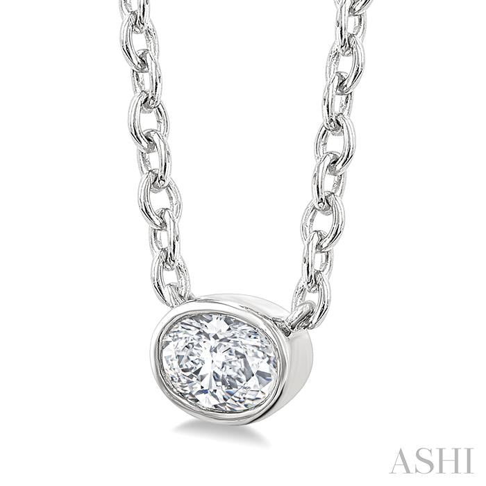 ASHI Oval Shape East-West Bezel Set Petite Diamond Fashion Pendant 649S8PPTGPDWG-OV