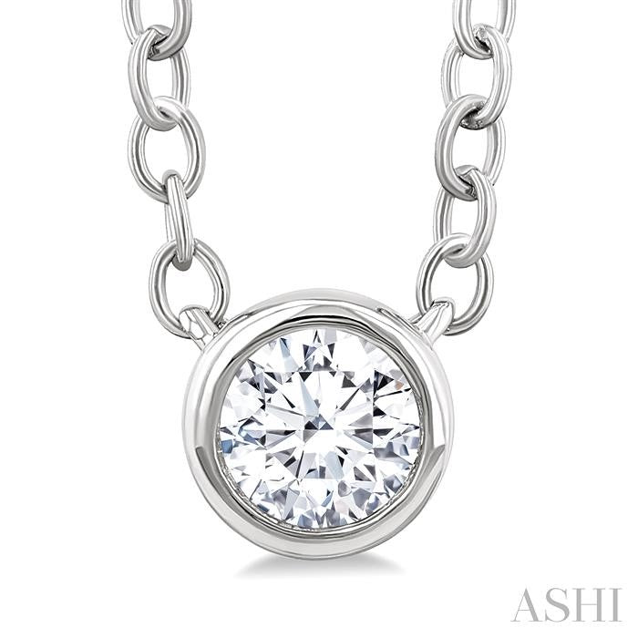 ASHI Round Shape Bezel Set Petite Diamond Fashion Pendant 649S8PPTGPDWG-RD