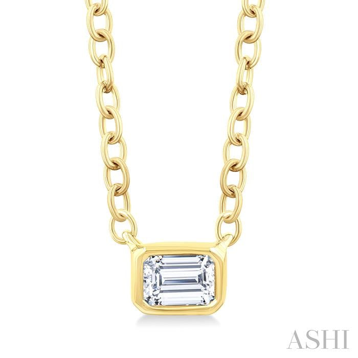 ASHI Emerald Shape East-West Bezel Set Petite Diamond Fashion Pendant 649S8PPTGPDYG-OC