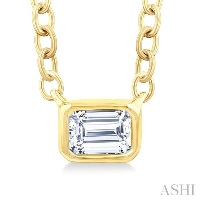 ASHI Emerald Shape East-West Bezel Set Petite Diamond Fashion Pendant 649S8PPTGPDYG-OC