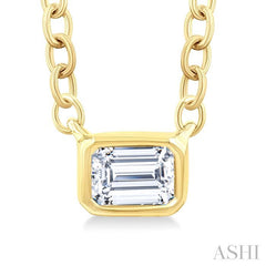 ASHI Emerald Shape East-West Bezel Set Petite Diamond Fashion Pendant 649S8PPTGPDYG-OC