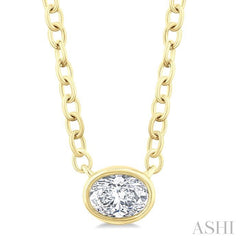 ASHI Oval Shape East-West Bezel Set Petite Diamond Fashion Pendant 649S8PPTGPDYG-OV