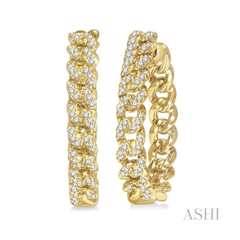 ASHI Curb & Cuban Diamond Fashion Hoop Earrings 626B5PPFHERYG