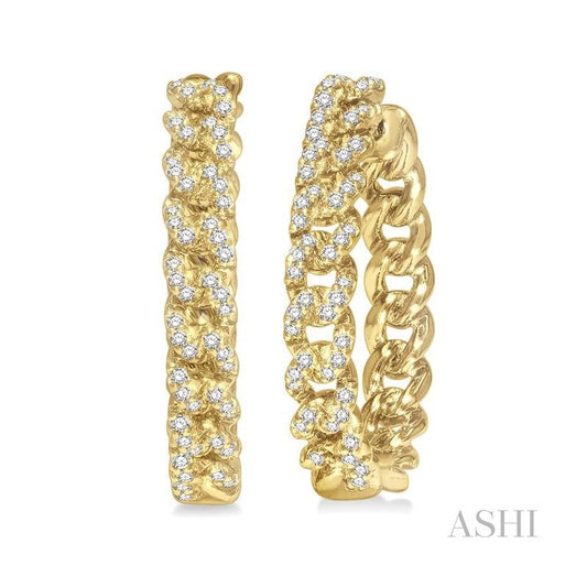 ASHI Curb & Cuban Diamond Fashion Hoop Earrings 626B5PPFHERYG