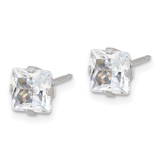 650E Inverness Stainless Steel 6mm Square CZ Post Earrings