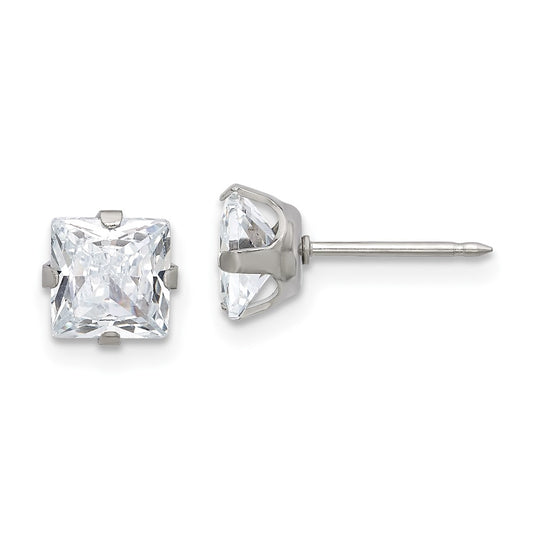 650E Inverness Stainless Steel 6mm Square CZ Post Earrings