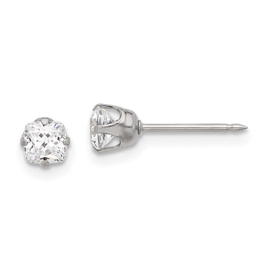 653E Inverness Stainless Steel 4mm Square CZ Post Earrings
