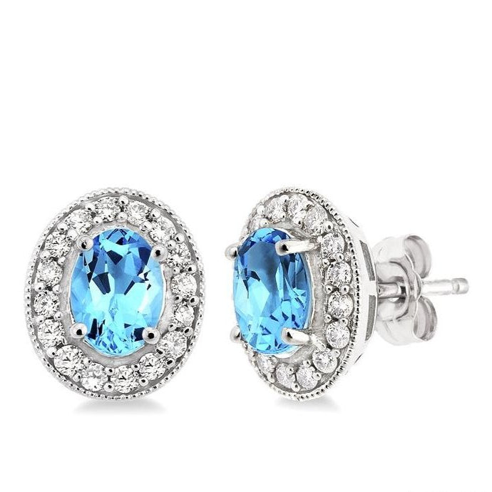 Parkplace Jewelers Oval Shape Gemstone & Halo Diamond Earrings 58214PPFNERBTWG