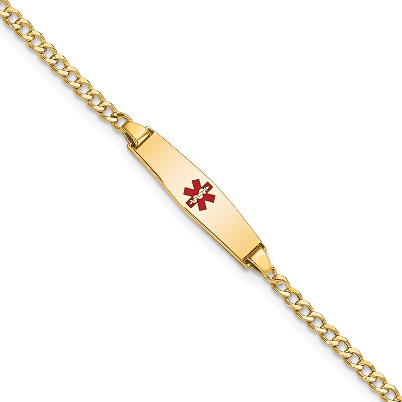 Quality Gold 14k Medical Semi-Solid Soft Diamond Shape Red Enamel ID Cuban Bracelet XM600CC