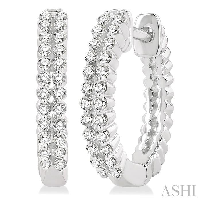 ASHI Two Row Petite Diamond Huggie Fashion Earrings 662W6PPTGERWG