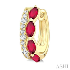 ASHI Marquise Shape Gemstone & Petite Diamond Fashion Hoop Earrings 666X8PPTGERRBYG