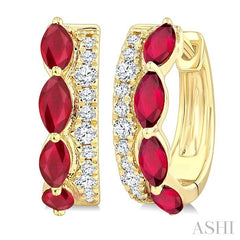 ASHI Marquise Shape Gemstone & Petite Diamond Fashion Hoop Earrings 666X8PPTGERRBYG