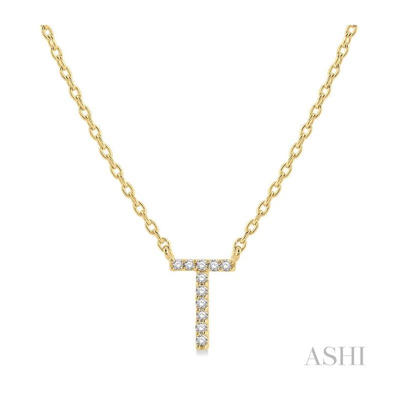 ASHI Block 'T' Initial Diamond Pendant 912F9PPTSPDYG-T