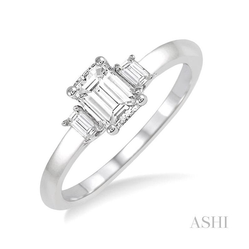 ASHI Emerald Shape Diamond Engagement Ring 253L3PPFHWG-LE
