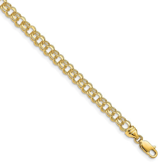 Quality Gold 14k 7in 4.75mm Solid Double Link Charm Bracelet DOH16