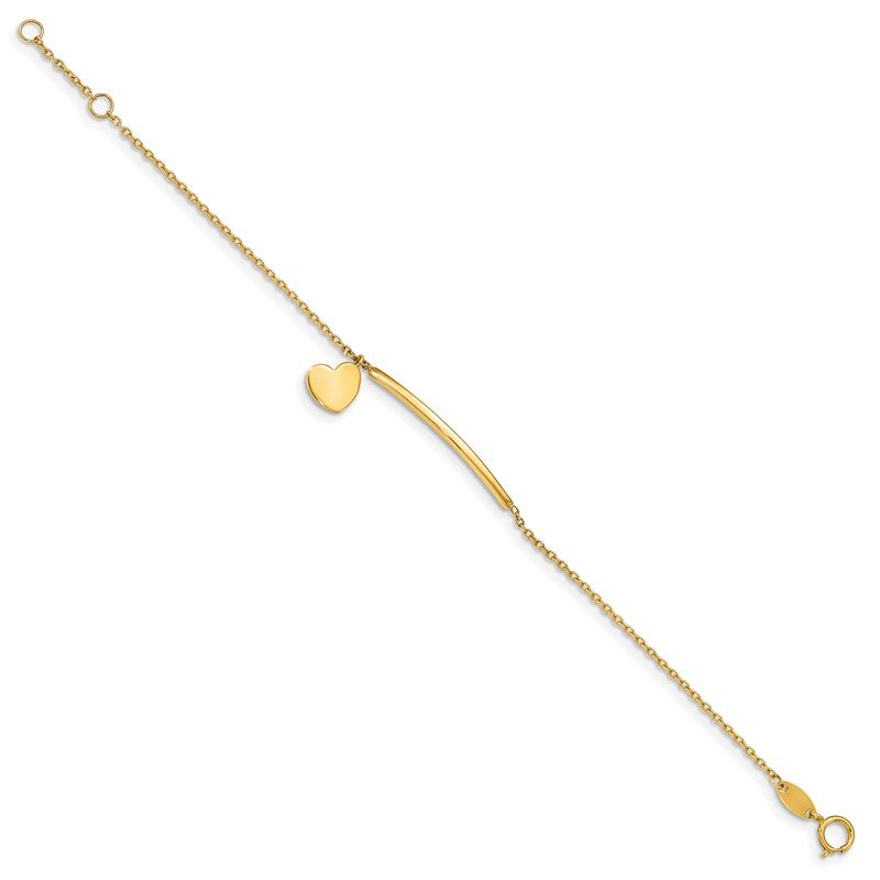 Quality Gold 14K Children's Polished Heart Dangle w/.5in ext. Bracelet BID109-5.5