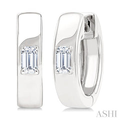 ASHI Emerald Shape Petite Prong Diamond Huggie Earrings 676X8PPTGERWG-OC