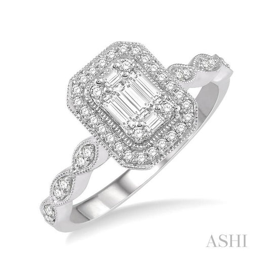 ASHI Emerald Shape Halo Fusion Diamond Engagement Ring 113A5PPFRWG