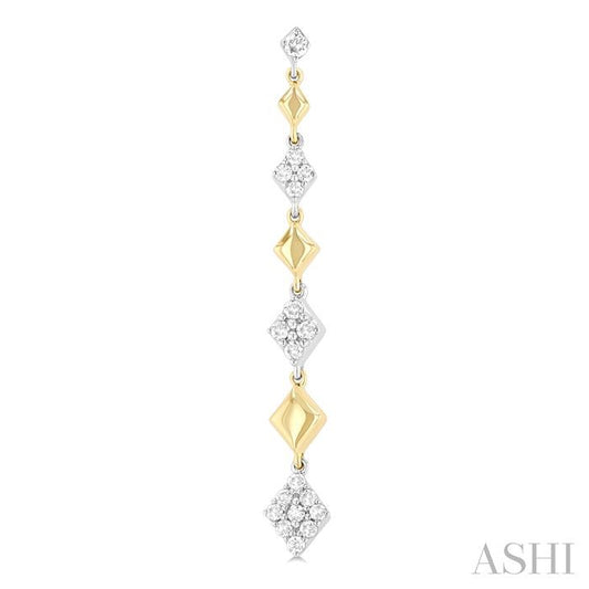 ASHI Puffed Diamond Shape Long Earrings 677E3PPFGERYW-KT