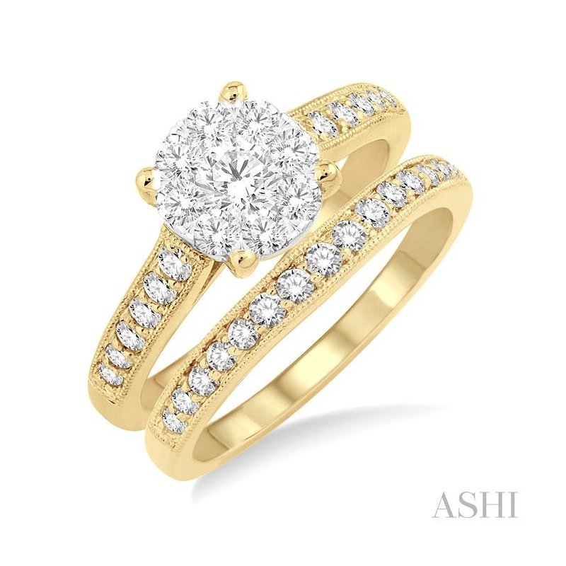 ASHI Round Shape Lovebright Diamond Wedding Set 19301PPFVYW-WS