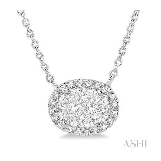 ASHI Oval Shape East-West Halo Lovebright Essential Diamond Pendant 9964UPPFVNKWG