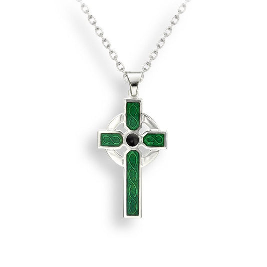 Ocean City Collection Sterling silver green enamel celtic cross necklace NN0386A