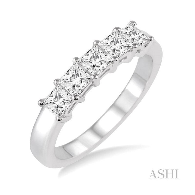 ASHI Princess Shape 5 Stone Diamond Wedding Band 35171PPFHWG