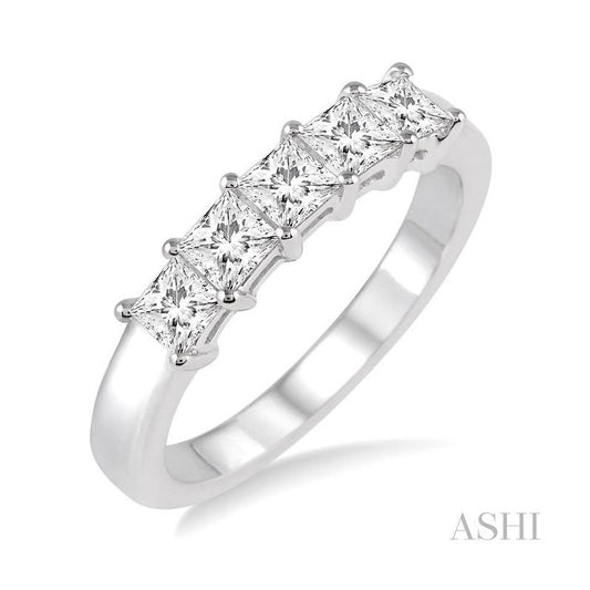 ASHI Princess Shape 5 Stone Diamond Wedding Band 35171PPFHWG