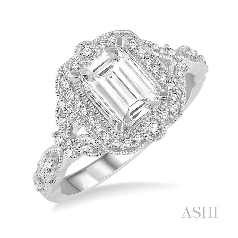 ASHI Emerald Shape Semi-Mount Halo Diamond Engagement Ring 227F6PPFVWG-SM