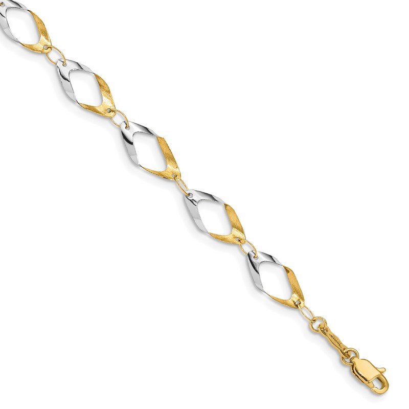 Quality Gold 14K and White Rhodium Oval Link Chain Bracelet FB1354-7