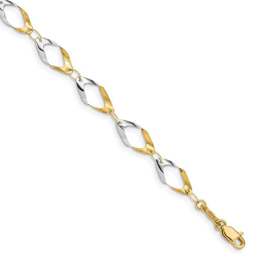 Quality Gold 14K and White Rhodium Oval Link Chain Bracelet FB1354-7