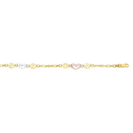 Royal Chain 14K 10in Tri-color Gold Polished Anklet with Lobster Clasp ANK140