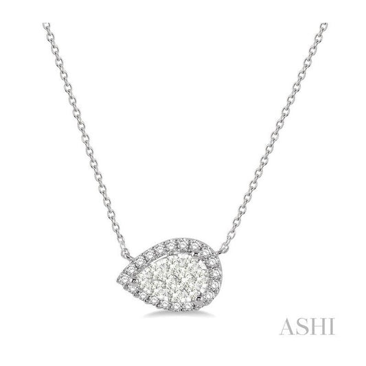 ASHI Pear Shape East-West Halo Lovebright Essential Diamond Pendant 9981UPPFVNKWG
