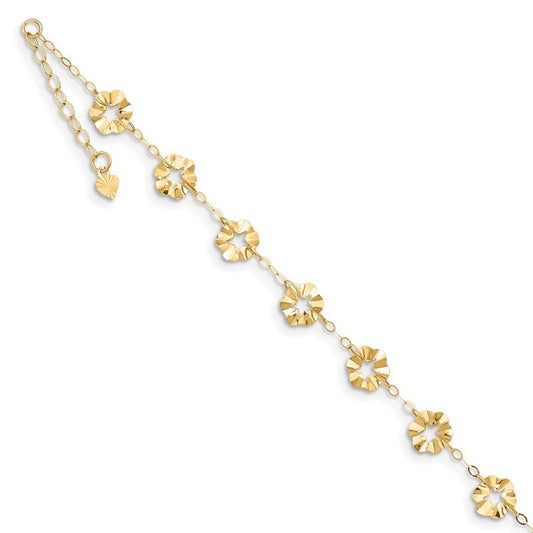 Quality Gold 14k Adjustable Flower 9in Plus 1in ext. Anklet ANK176-9