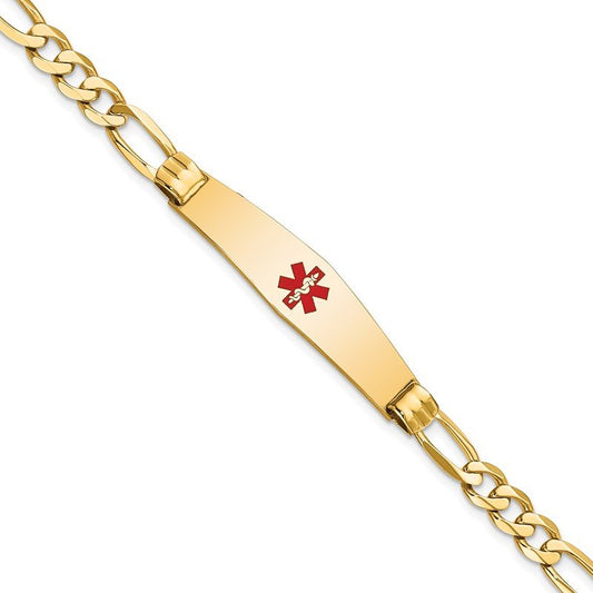 Quality Gold 14K Medical Soft Diamond Shape Red Enamel Figaro ID Bracelet XM573CC