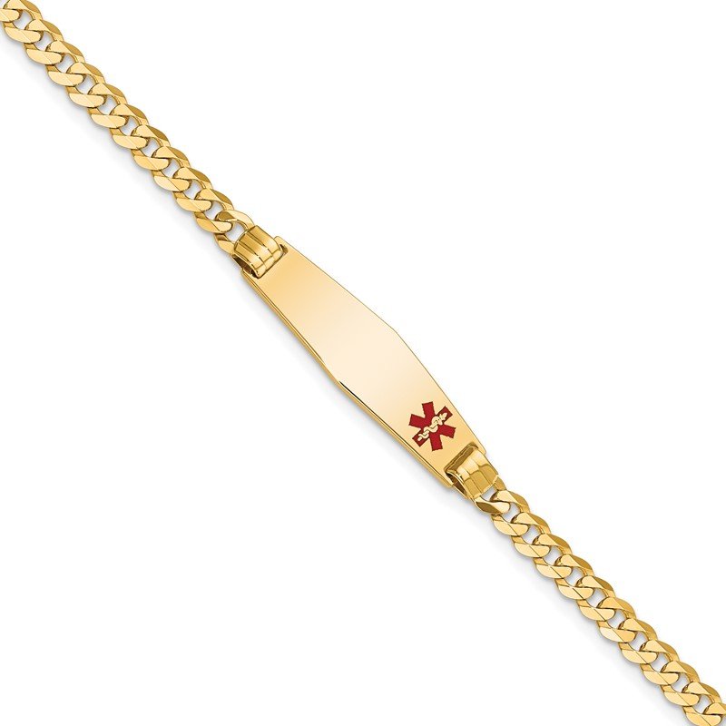 Quality Gold 14K Medical Soft Diamond Shape Red Enamel Curb Link ID Bracelet XM554FC