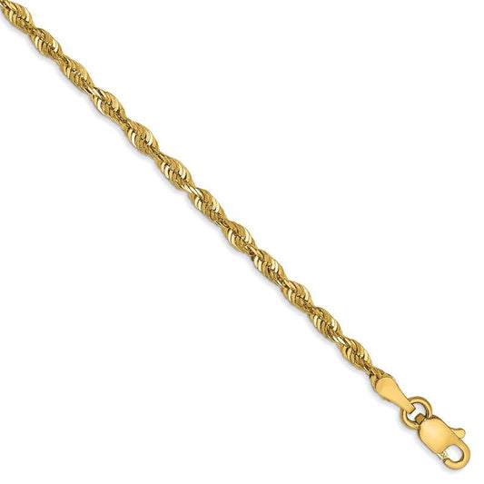 Quality Gold 14K 10 inch 2.5mm Extra Light Diamond-cut Rope with Lobster Clasp Anklet EXL021