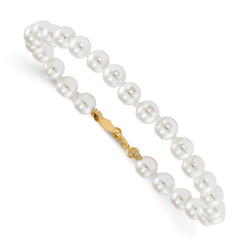 Quality Gold 14k Madi K 4.5mm-5.5mm White Imitation Shell Pearl Bracelet GK559-5.25