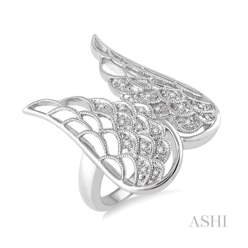 ASHI Silver Angel Wings Diamond Fashion Ring 87259PPSSSLRG