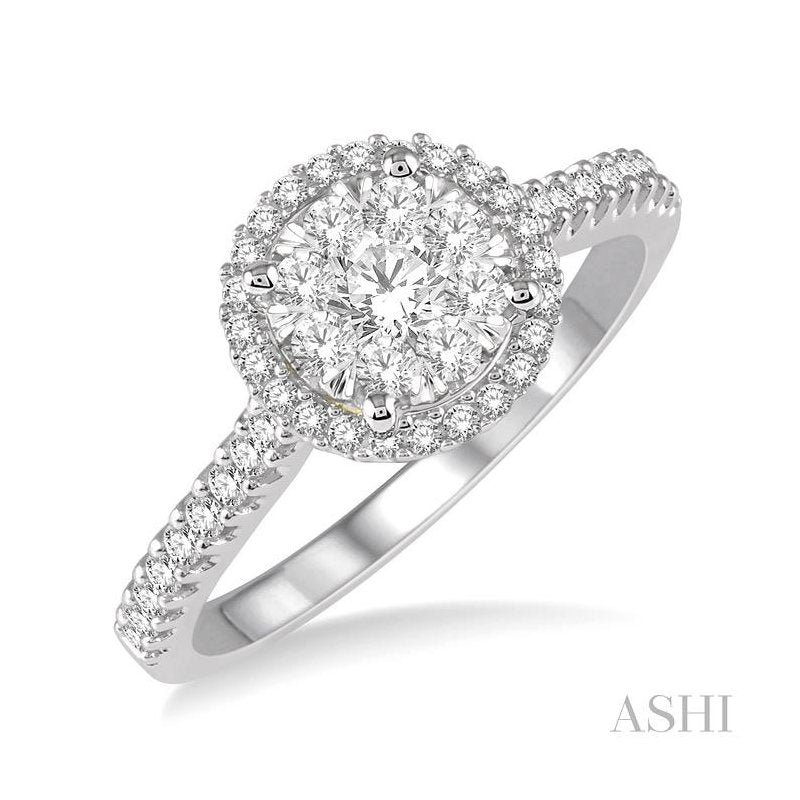 ASHI Round Shape Halo Lovebright Essential Diamond Engagement Ring 124F3PPFVWY