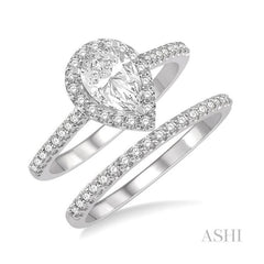 ASHI Pear Shape Halo Diamond Wedding Set 243G2PPFHWG-WS