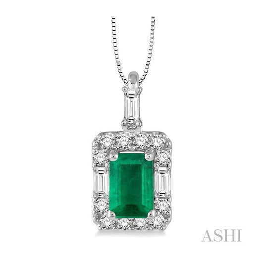 ASHI Emerald Shape Gemstone & Halo Diamond Pendant 58495PPFHPDEMWG