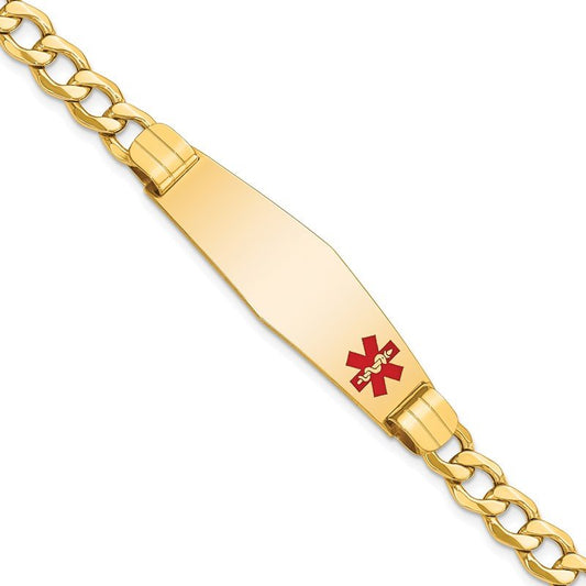 Quality Gold 14K Semi-solid Medical Soft Diamond Shape Red Enamel Curb Link ID Bracelet XM579FC