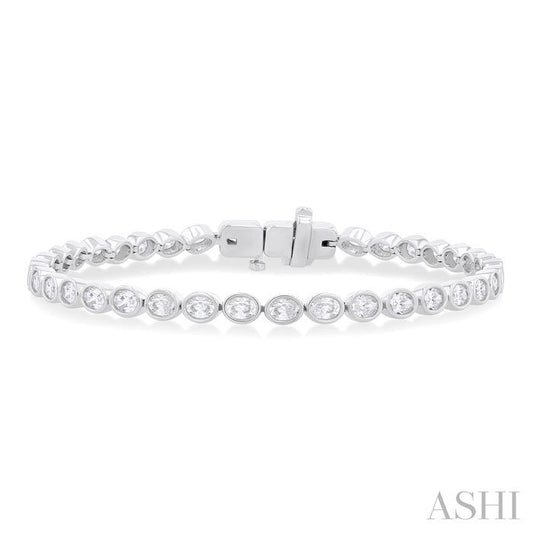 ASHI Oval Shape East-West Bezel Set Diamond Tennis Bracelet 70623PPFGWG-OV